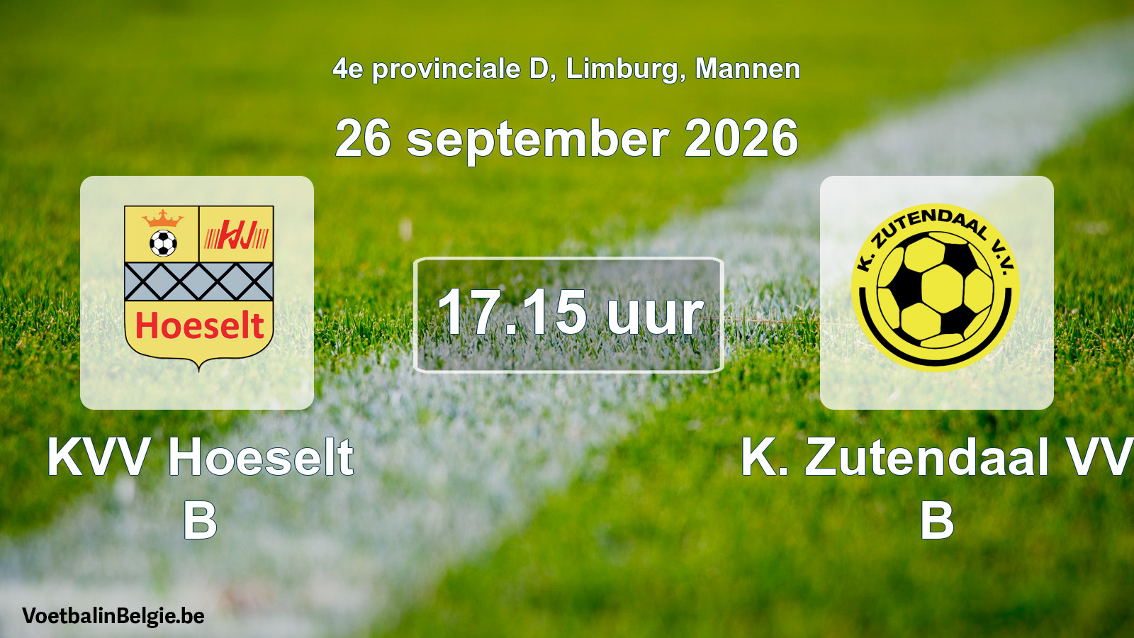 Geplande wedstrijd mannenvoetbal: KVV Hoeselt B - K. Zutendaal VV B (26 september 2026)