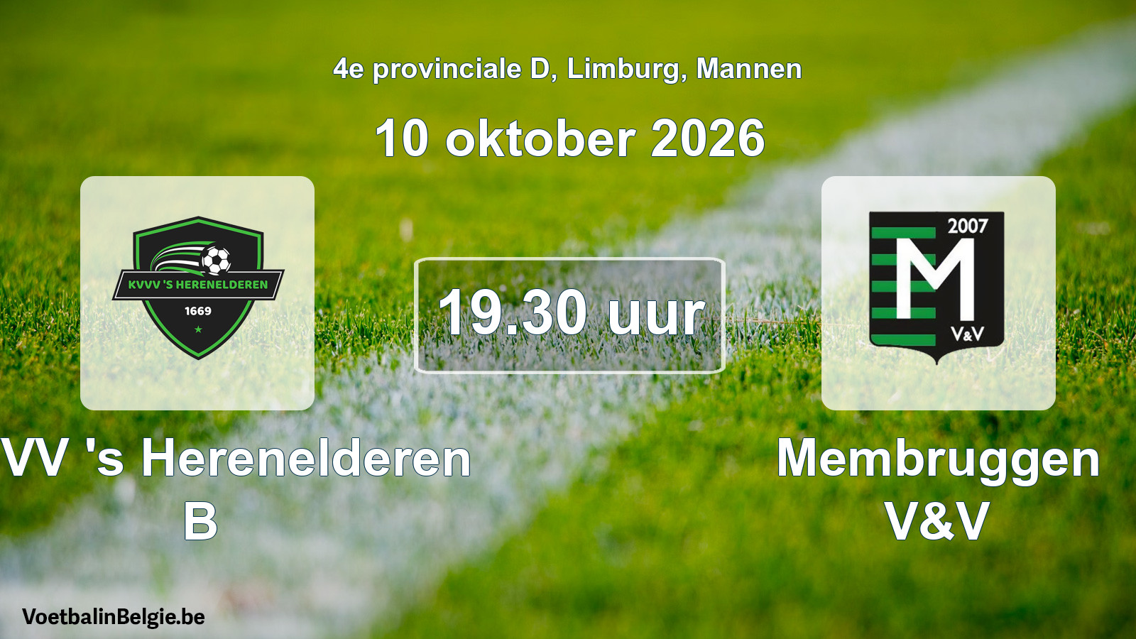 Geplande wedstrijd mannenvoetbal: KVVV 's Herenelderen B - Membruggen V&V (10 oktober 2026)