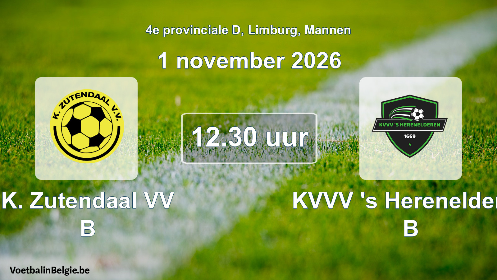 Geplande wedstrijd mannenvoetbal: K. Zutendaal VV B - KVVV 's Herenelderen B (1 november 2026)