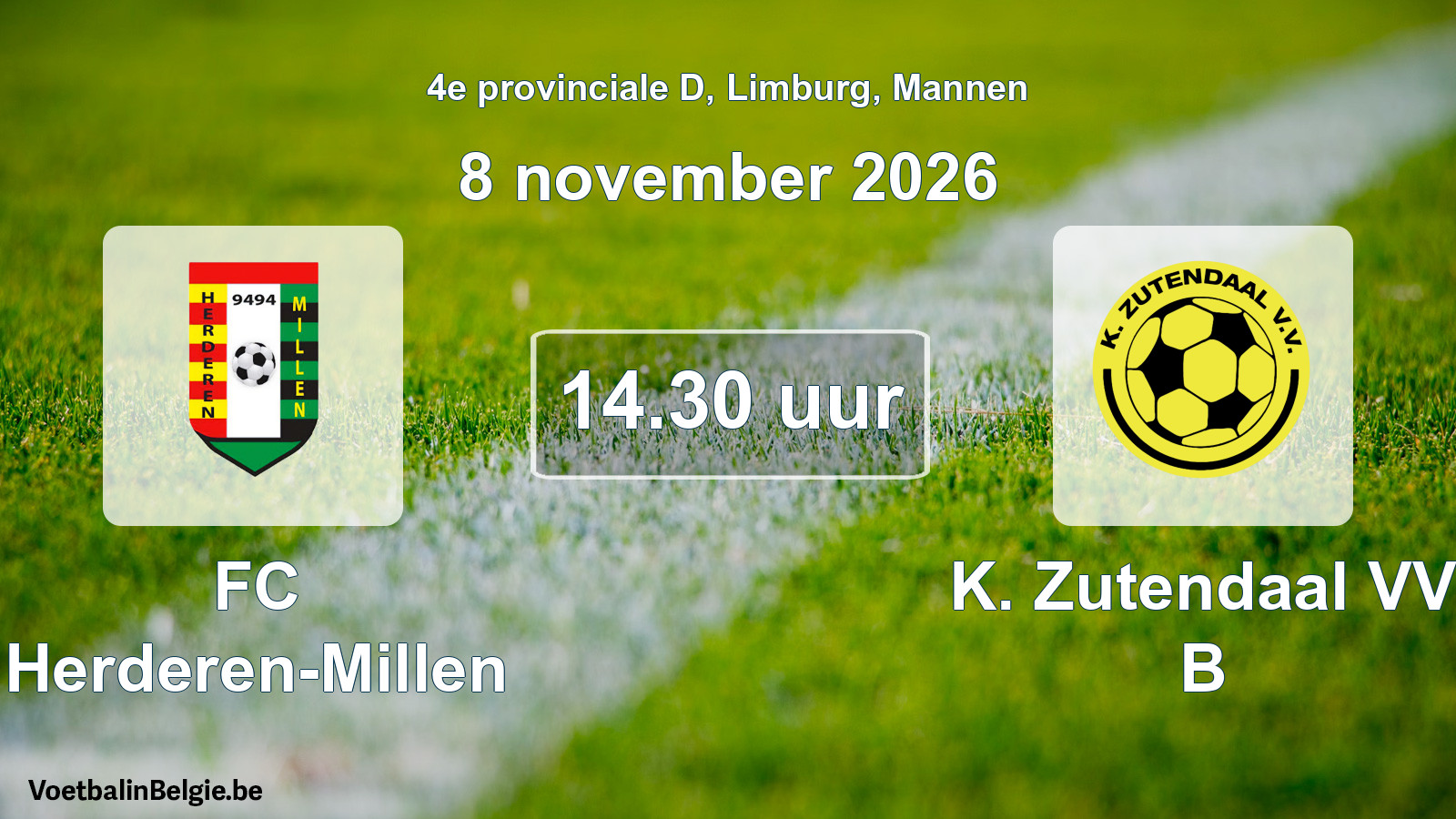 Geplande wedstrijd mannenvoetbal: FC Herderen-Millen - K. Zutendaal VV B (8 november 2026)