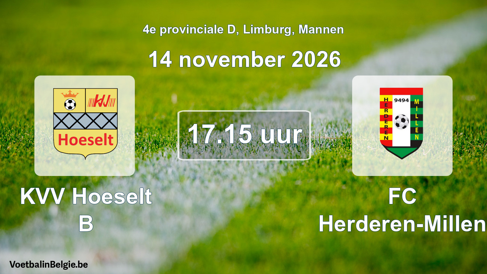 Geplande wedstrijd mannenvoetbal: KVV Hoeselt B - FC Herderen-Millen (14 november 2026)