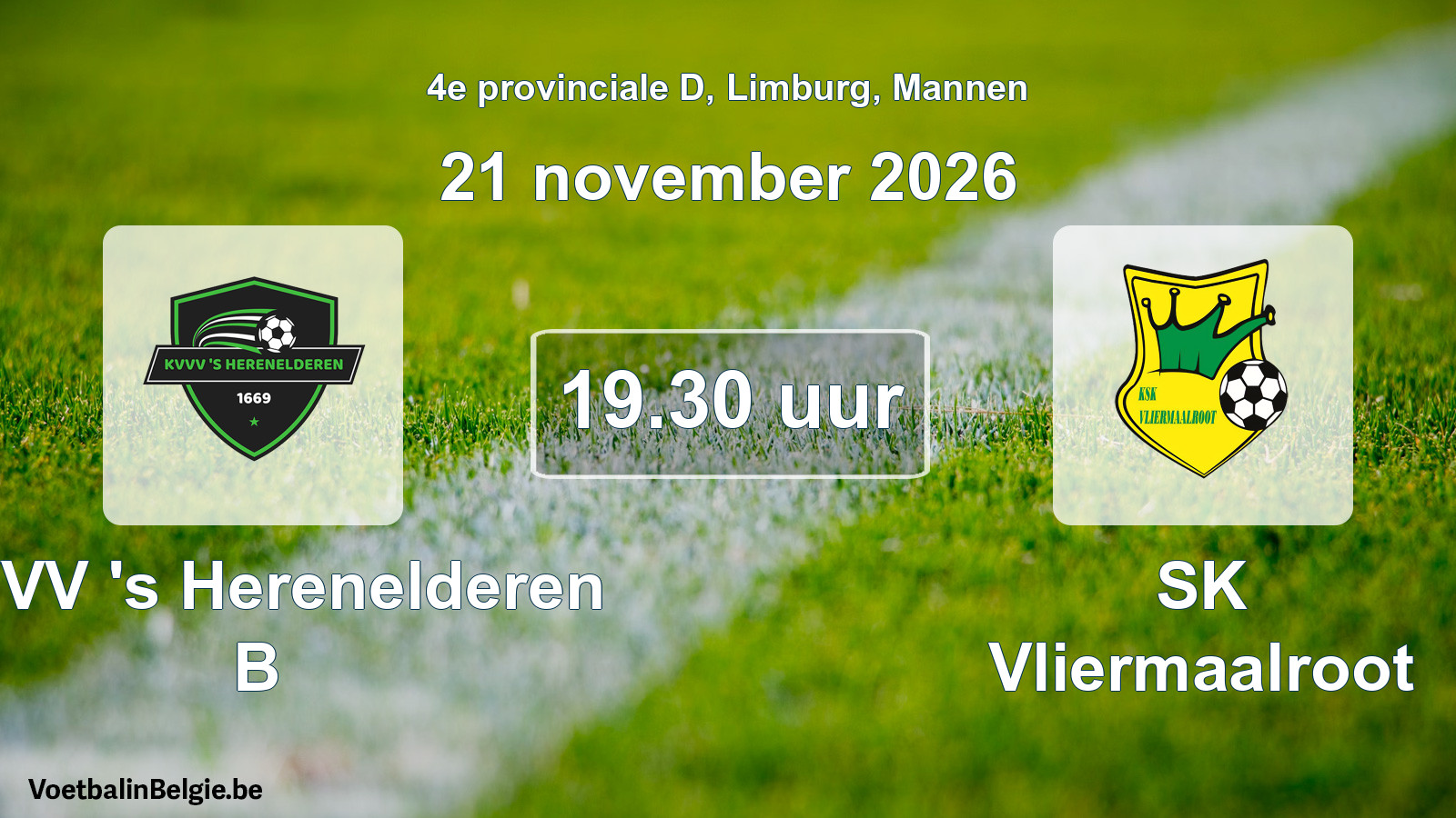 Geplande wedstrijd mannenvoetbal: KVVV 's Herenelderen B - SK Vliermaalroot (21 november 2026)