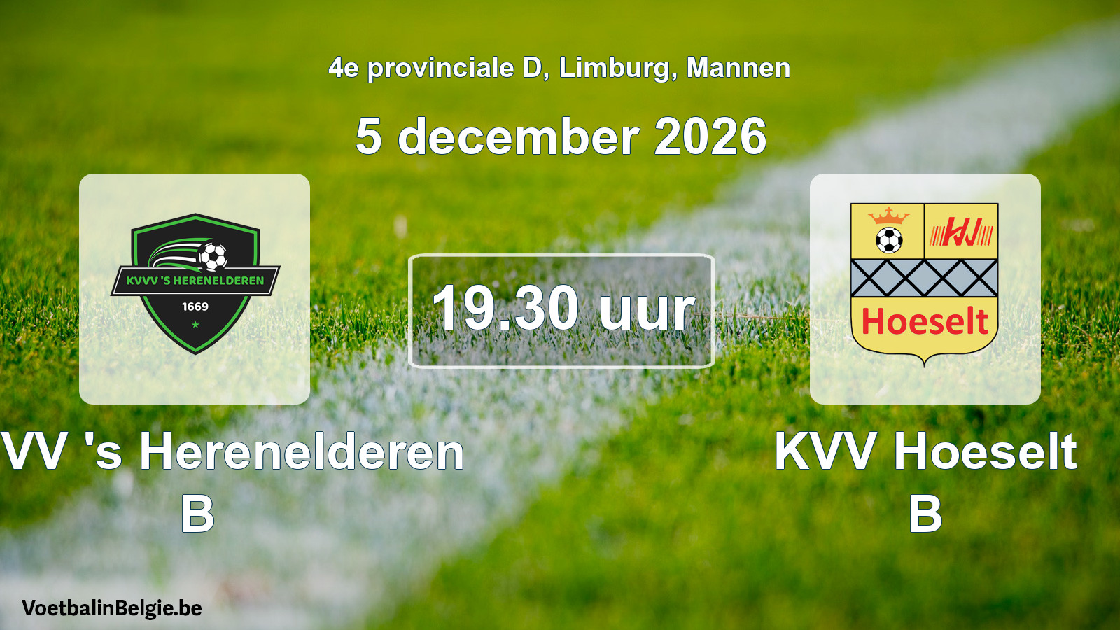 Geplande wedstrijd mannenvoetbal: KVVV 's Herenelderen B - KVV Hoeselt B (5 december 2026)