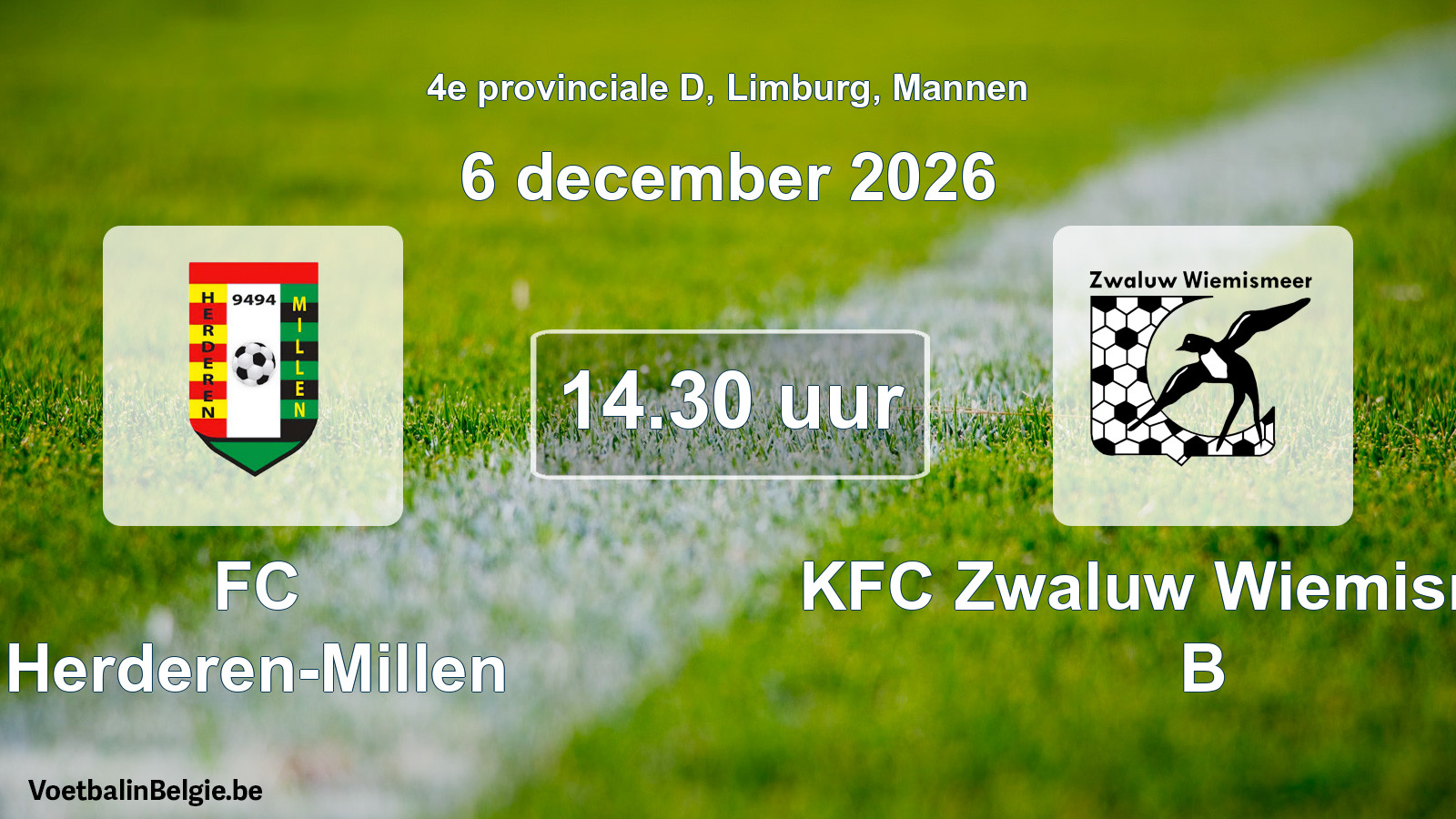 Geplande wedstrijd mannenvoetbal: FC Herderen-Millen - KFC Zwaluw Wiemismeer B (6 december 2026)