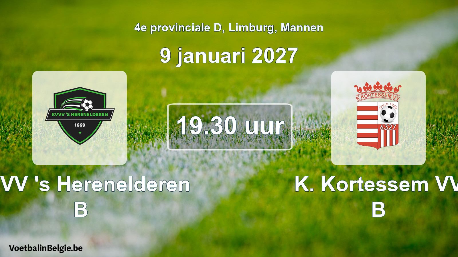 Geplande wedstrijd mannenvoetbal: KVVV 's Herenelderen B - K. Kortessem VV B (9 januari 2027)