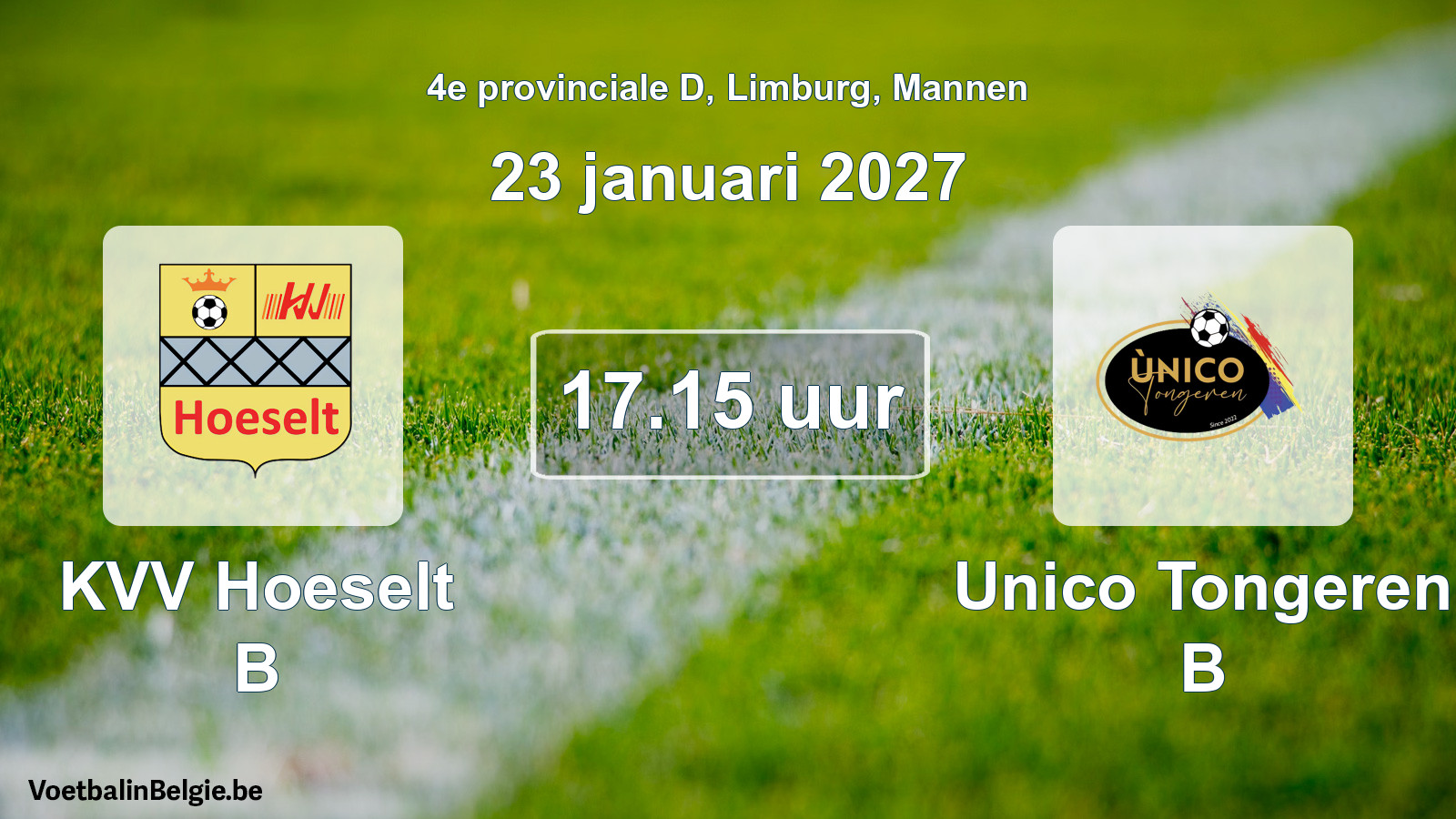 Geplande wedstrijd mannenvoetbal: KVV Hoeselt B - Unico Tongeren B (23 januari 2027)