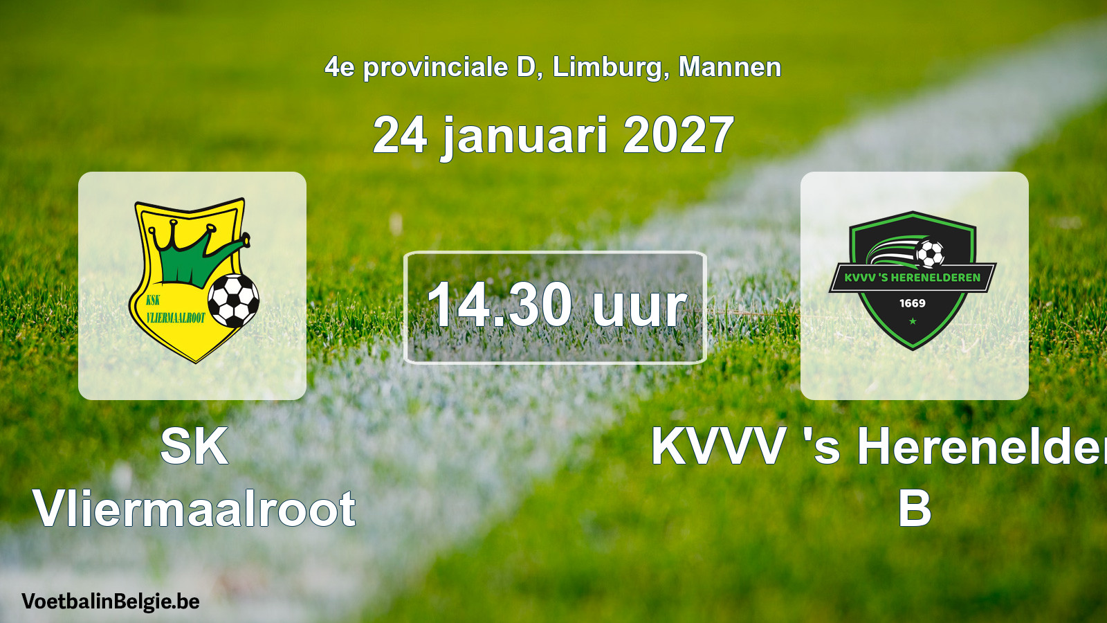 Geplande wedstrijd mannenvoetbal: SK Vliermaalroot - KVVV 's Herenelderen B (24 januari 2027)