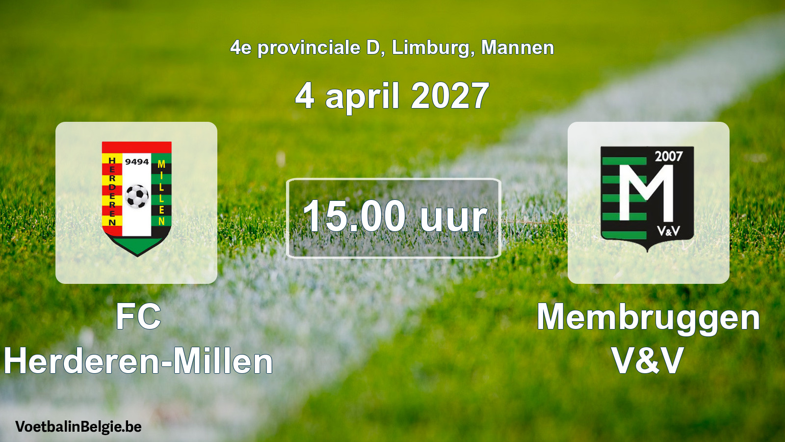 Geplande wedstrijd mannenvoetbal: FC Herderen-Millen - Membruggen V&V (4 april 2027)
