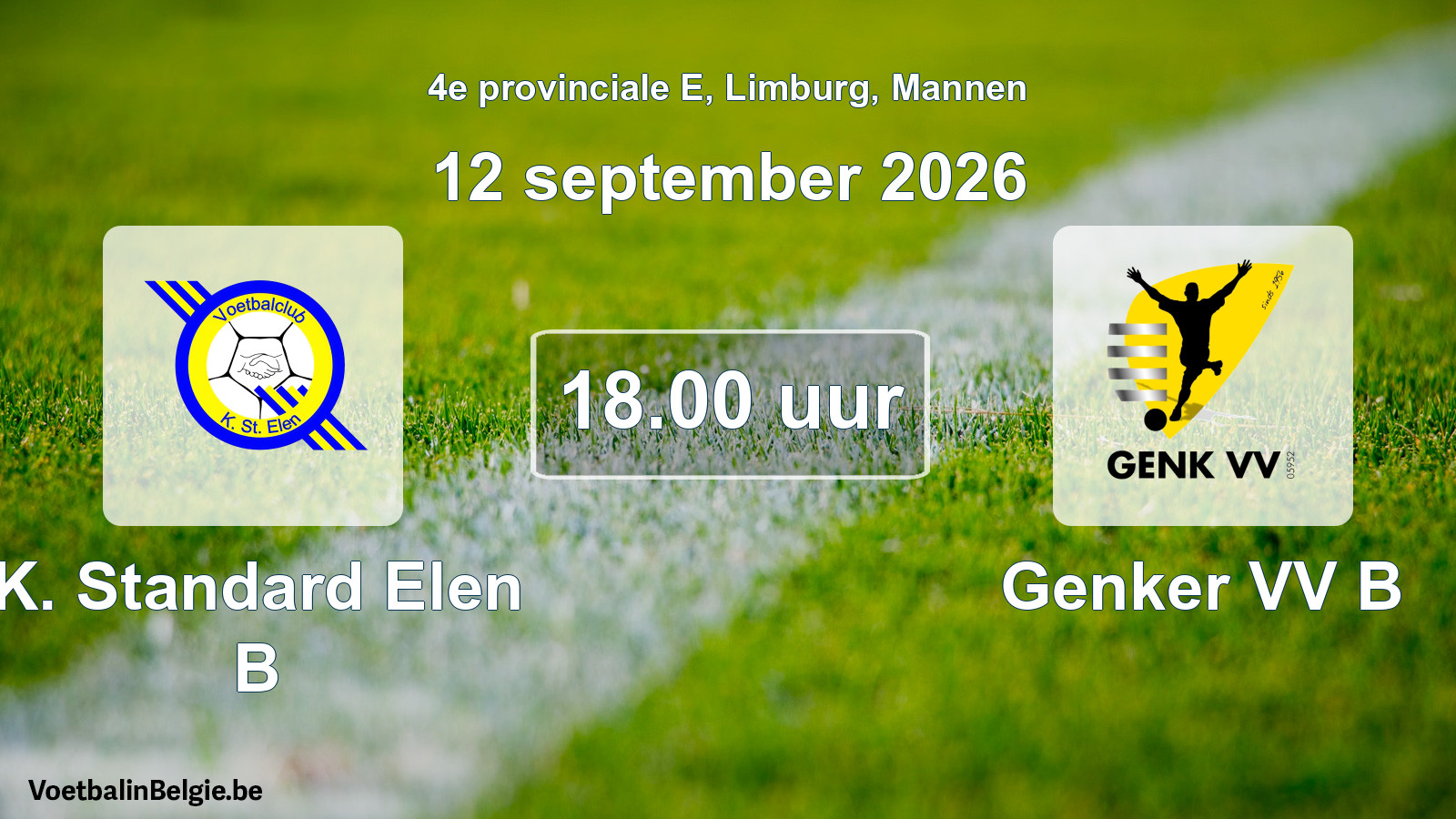 Geplande wedstrijd mannenvoetbal: K. Standard Elen B - Genker VV B (12 september 2026)