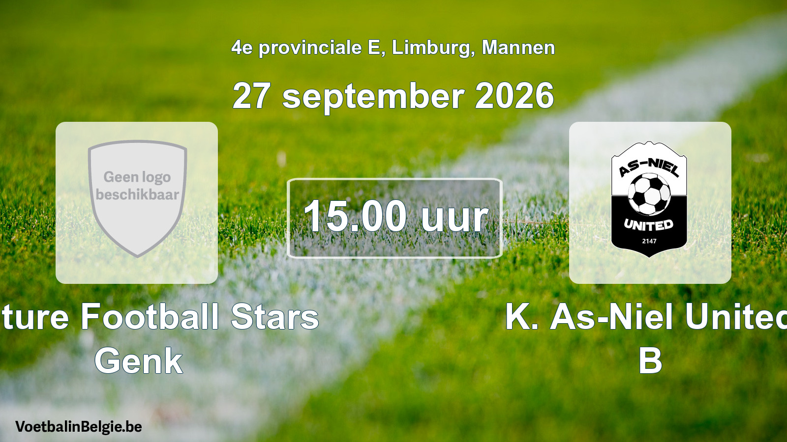 Geplande wedstrijd mannenvoetbal: Future Football Stars Genk - K. As-Niel United B (27 september 2026)