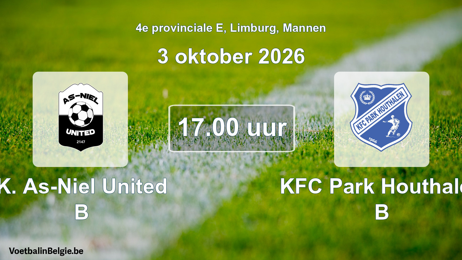 Geplande wedstrijd mannenvoetbal: K. As-Niel United B - KFC Park Houthalen B (3 oktober 2026)