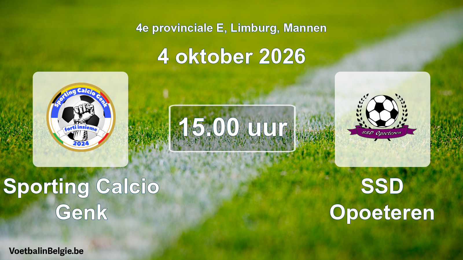 Geplande wedstrijd mannenvoetbal: Sporting Calcio Genk - SSD Opoeteren (4 oktober 2026)