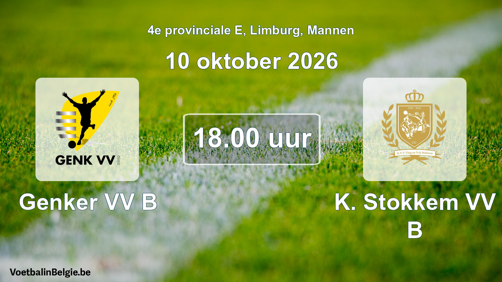 Geplande wedstrijd mannenvoetbal: Genker VV B - K. Stokkem VV B (10 oktober 2026)