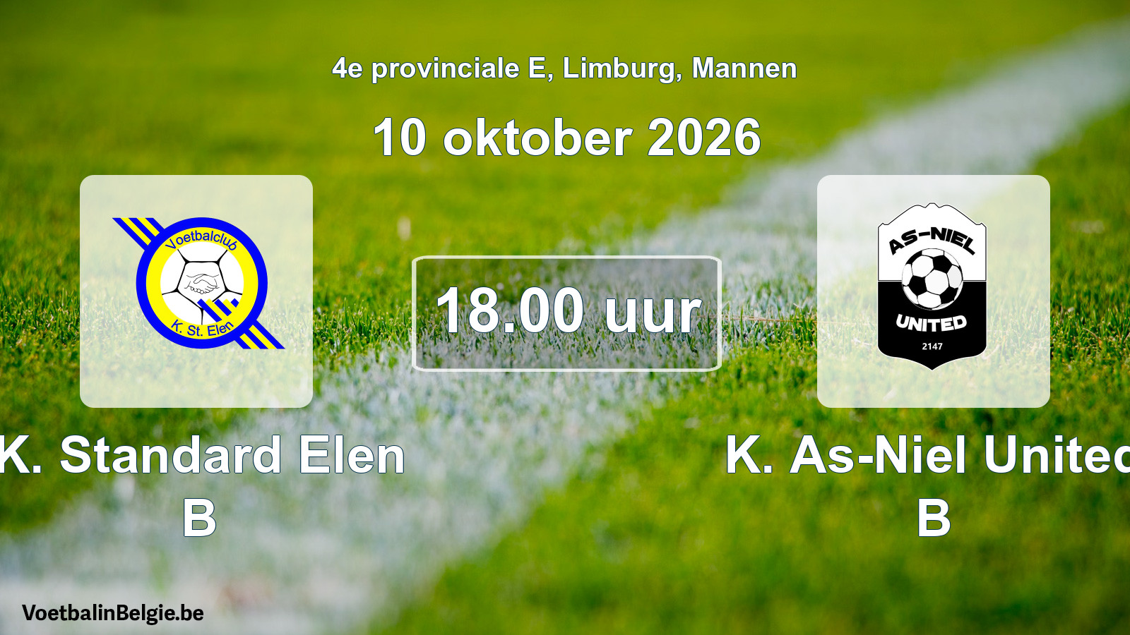Geplande wedstrijd mannenvoetbal: K. Standard Elen B - K. As-Niel United B (10 oktober 2026)