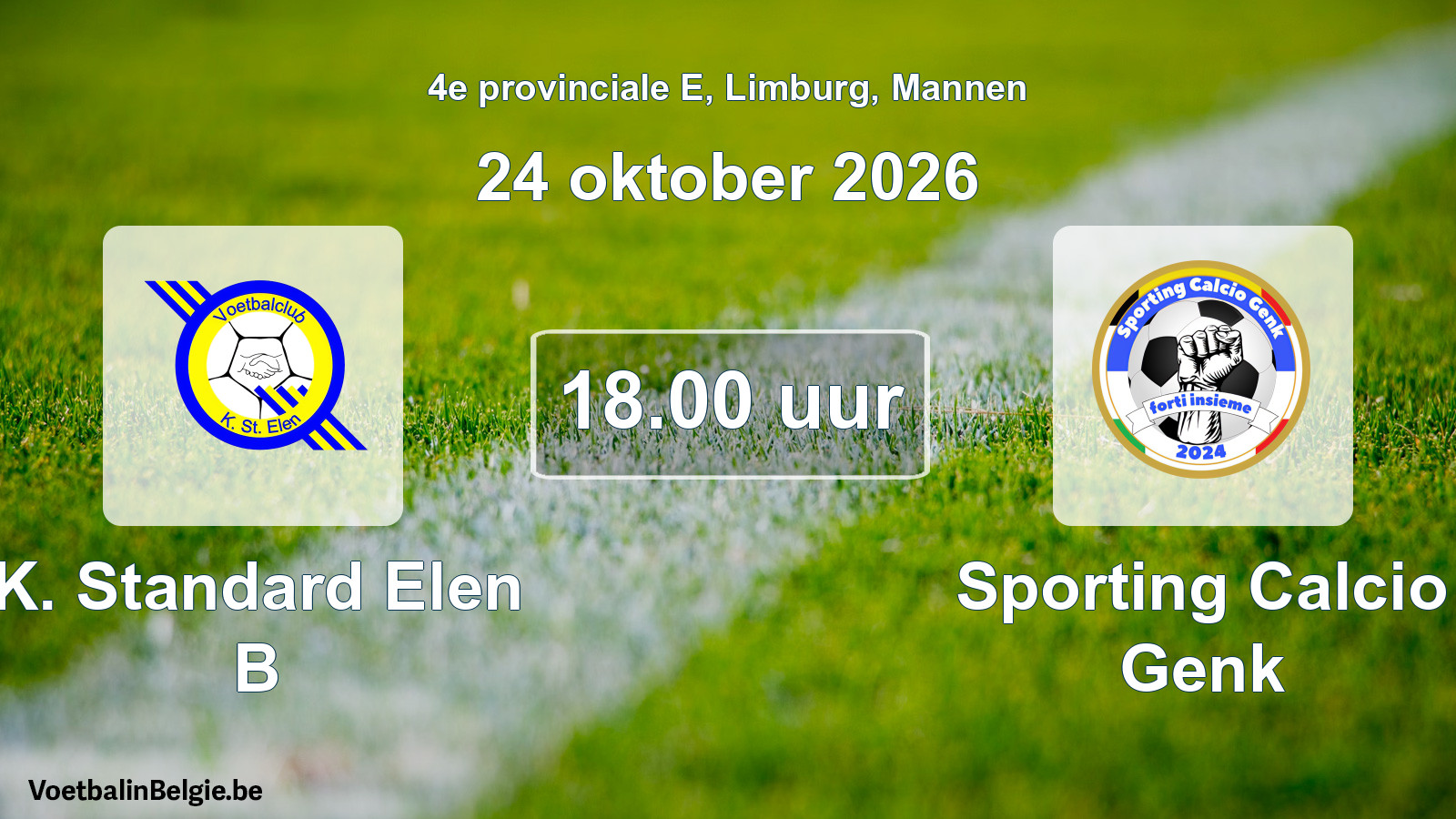Geplande wedstrijd mannenvoetbal: K. Standard Elen B - Sporting Calcio Genk (24 oktober 2026)