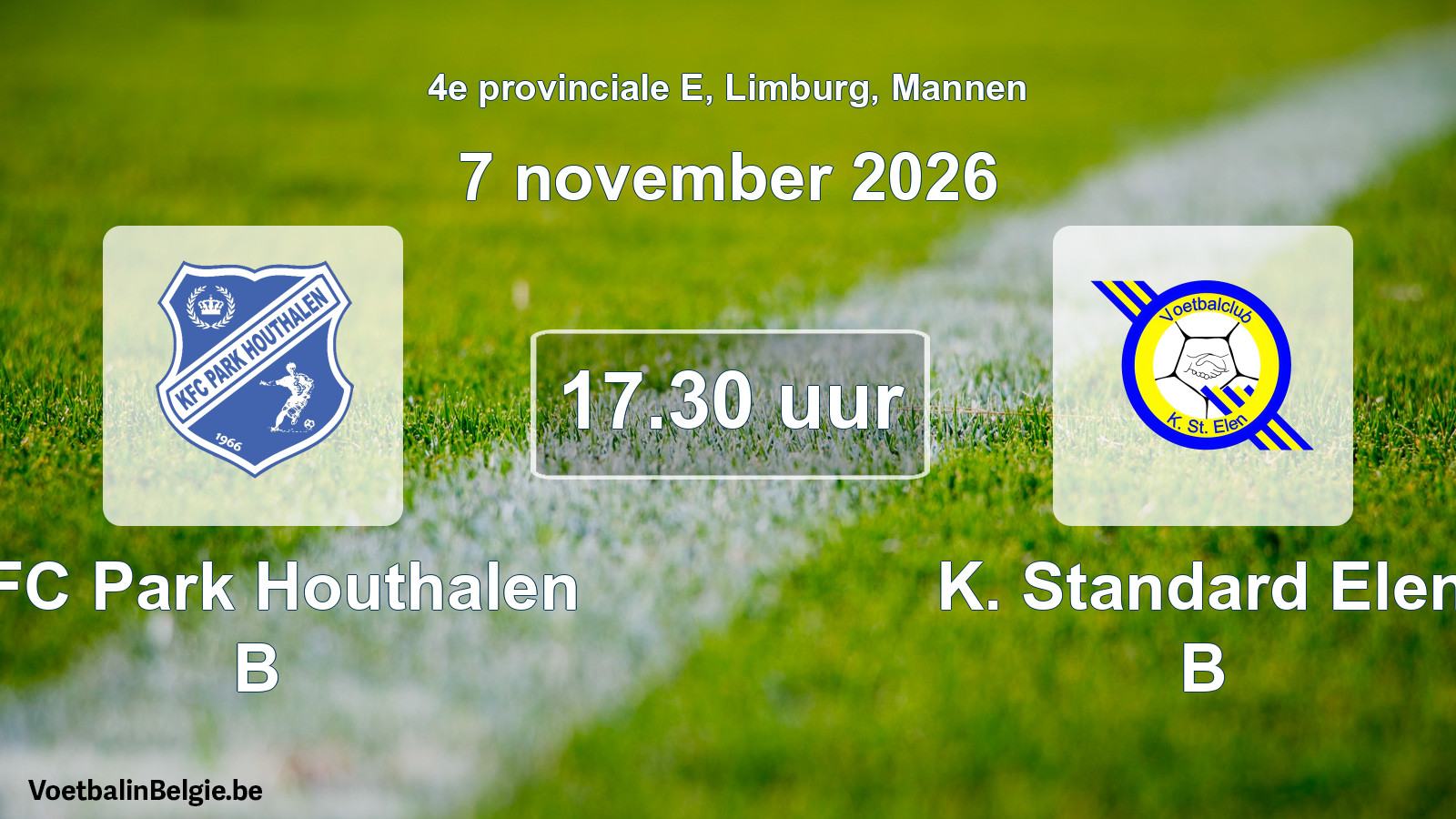 Geplande wedstrijd mannenvoetbal: KFC Park Houthalen B - K. Standard Elen B (7 november 2026)