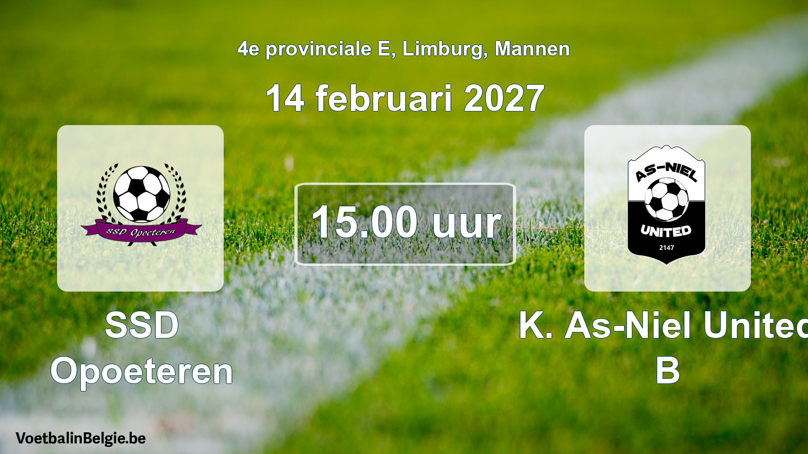 Geplande wedstrijd mannenvoetbal: SSD Opoeteren - K. As-Niel United B (14 februari 2027)