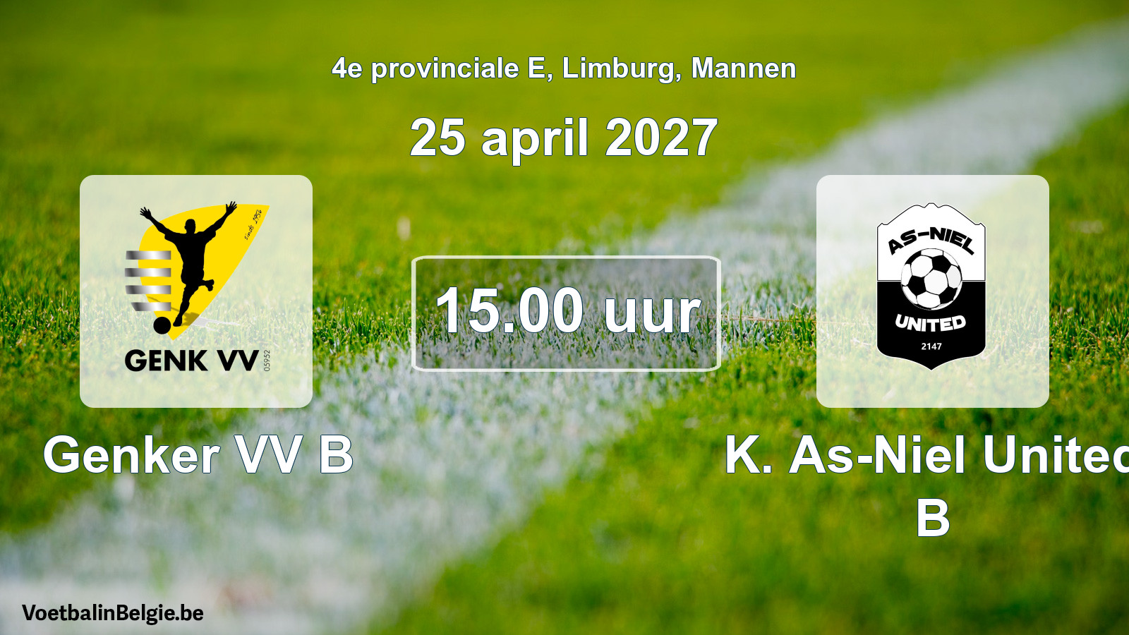 Geplande wedstrijd mannenvoetbal: Genker VV B - K. As-Niel United B (25 april 2027)