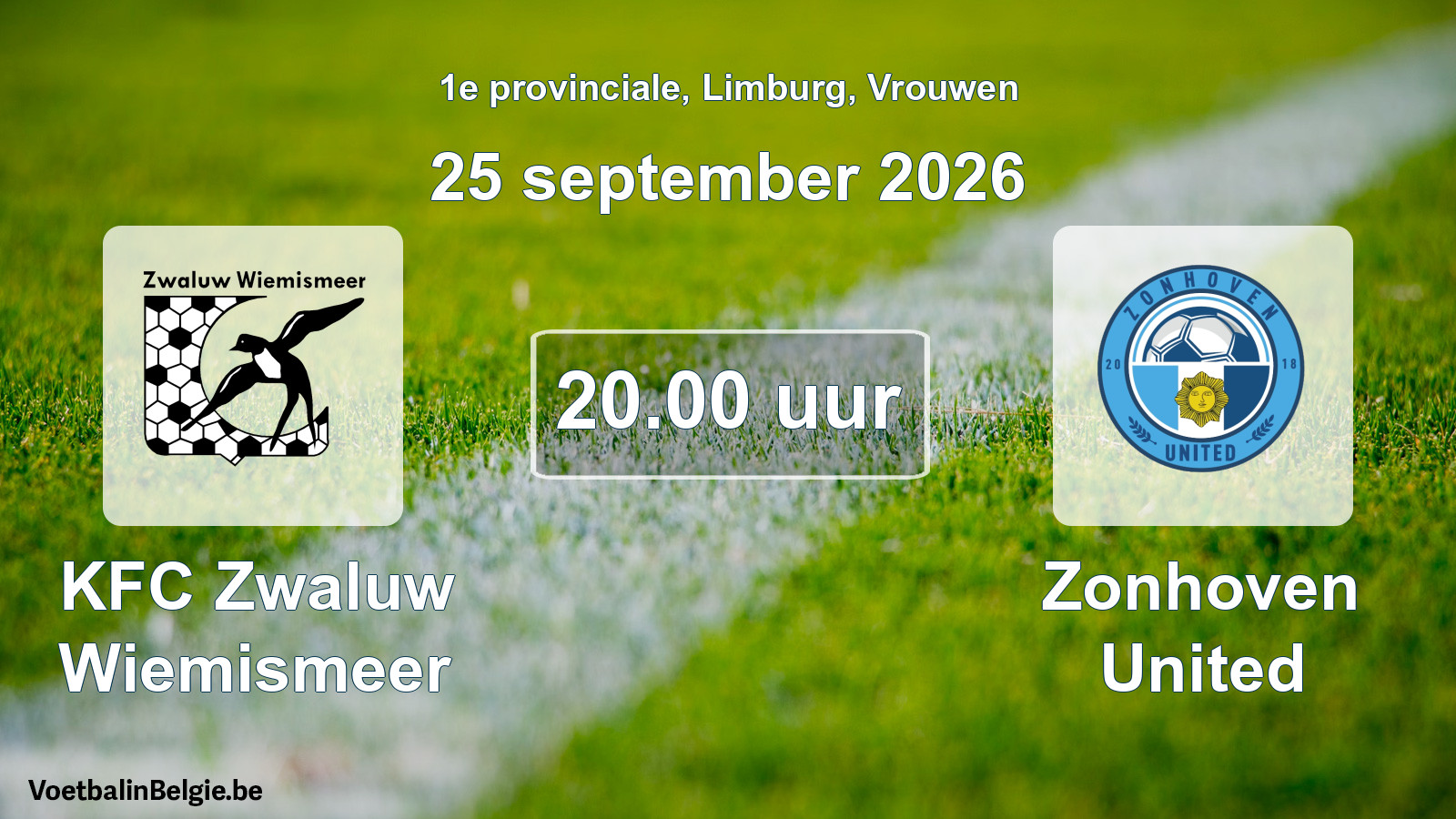 Geplande wedstrijd vrouwenvoetbal: KFC Zwaluw Wiemismeer - Zonhoven United (25 september 2026)