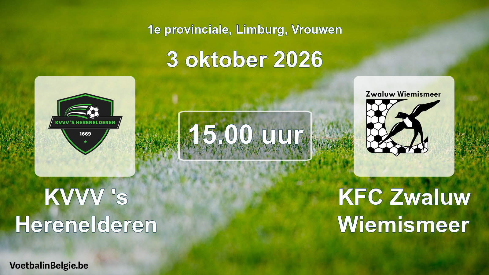 Geplande wedstrijd vrouwenvoetbal: KVVV 's Herenelderen - KFC Zwaluw Wiemismeer (3 oktober 2026)