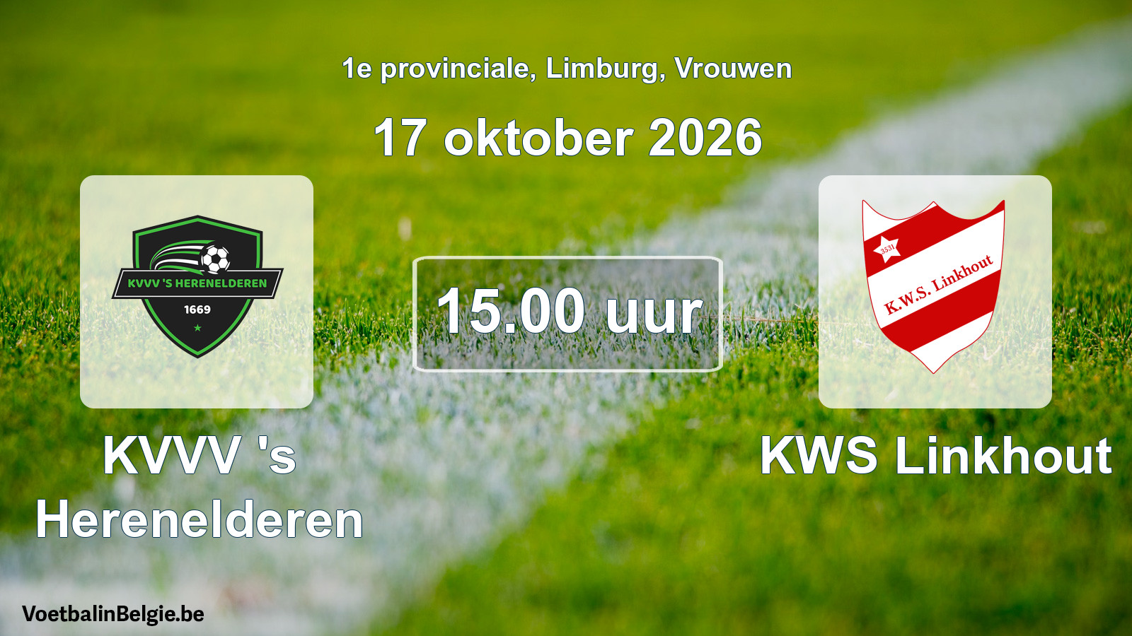Geplande wedstrijd vrouwenvoetbal: KVVV 's Herenelderen - KWS Linkhout (17 oktober 2026)