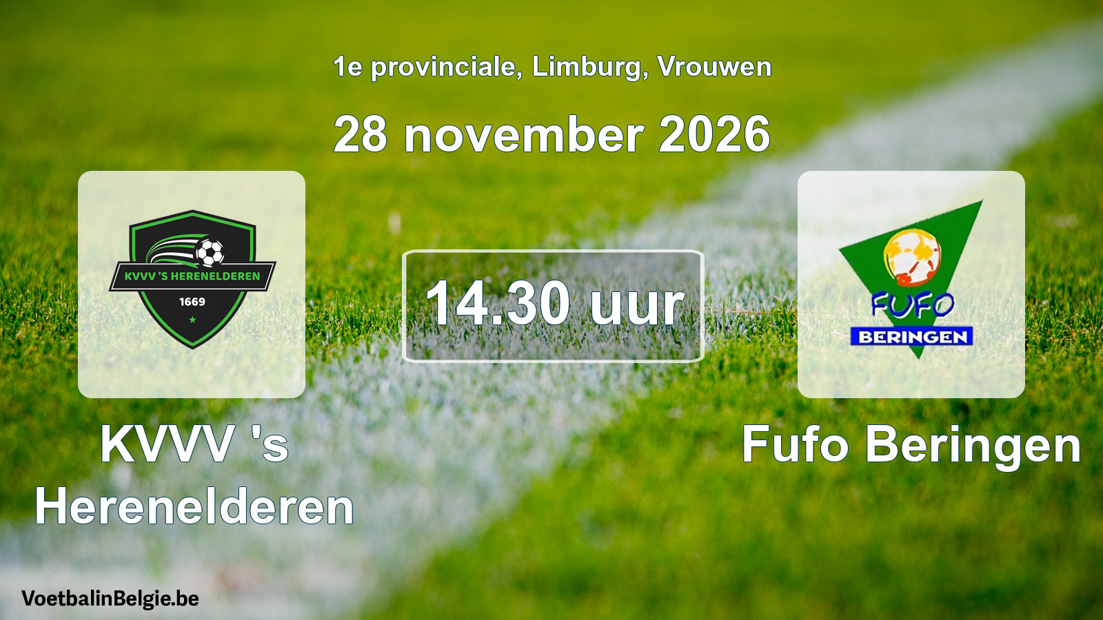 Geplande wedstrijd vrouwenvoetbal: KVVV 's Herenelderen - Fufo Beringen (28 november 2026)