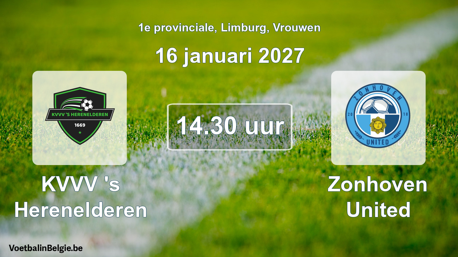 Geplande wedstrijd vrouwenvoetbal: KVVV 's Herenelderen - Zonhoven United (16 januari 2027)