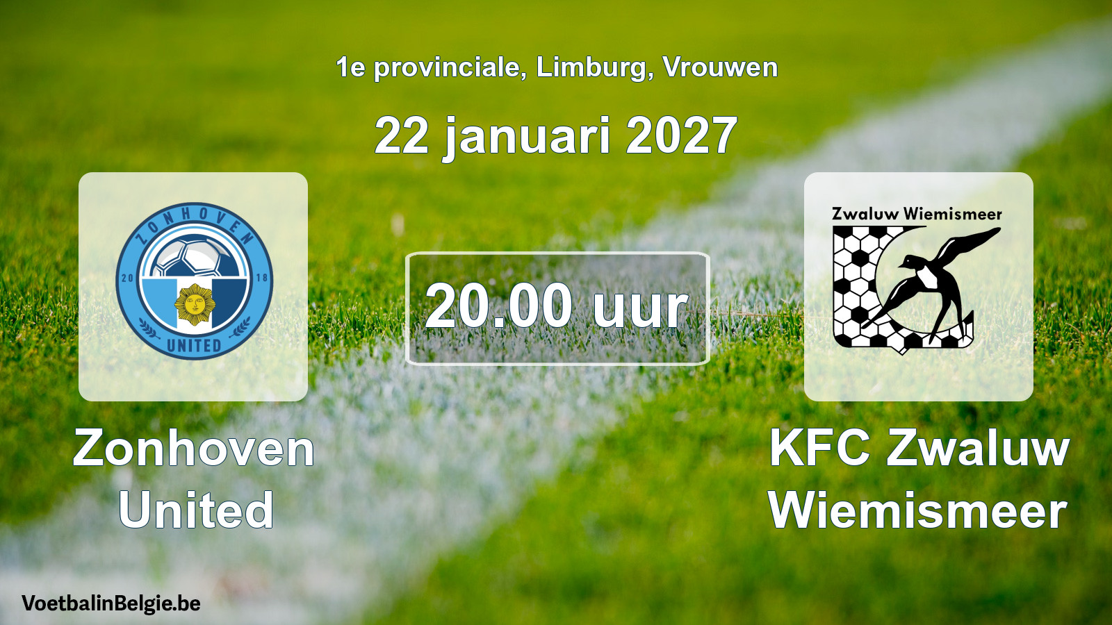 Geplande wedstrijd vrouwenvoetbal: Zonhoven United - KFC Zwaluw Wiemismeer (22 januari 2027)