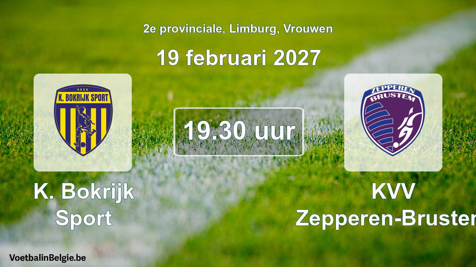 Geplande wedstrijd vrouwenvoetbal: K. Bokrijk Sport - KVV Zepperen-Brustem (19 februari 2027)
