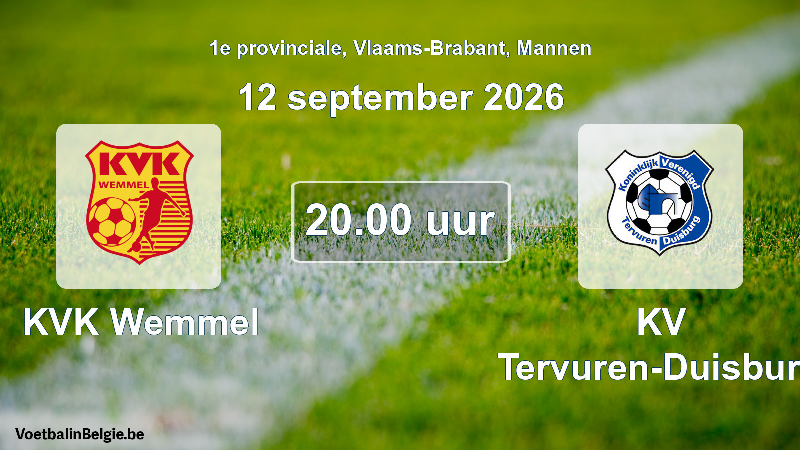 Geplande wedstrijd mannenvoetbal: KVK Wemmel - KV Tervuren-Duisburg (12 september 2026)
