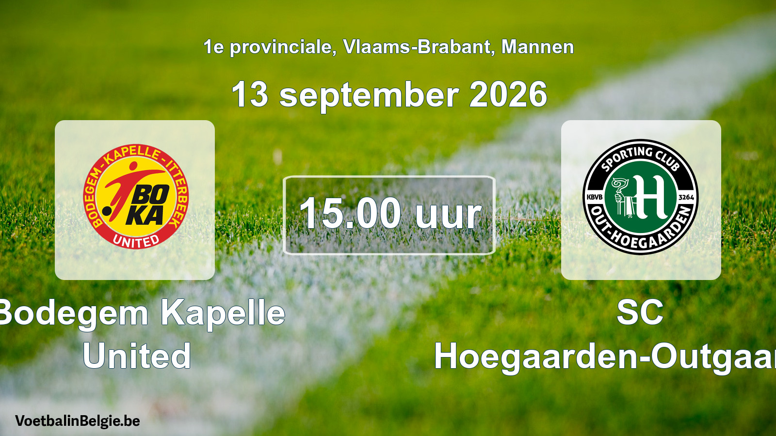 Geplande wedstrijd mannenvoetbal: Bodegem Kapelle United - SC Hoegaarden-Outgaarden (13 september 2026)