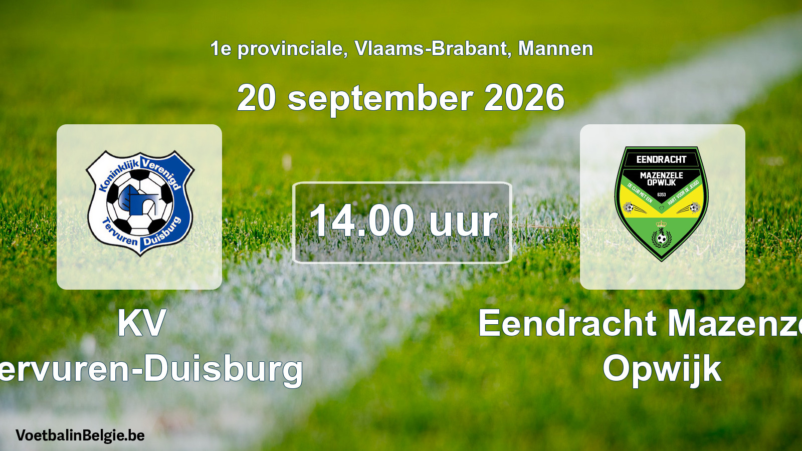 Geplande wedstrijd mannenvoetbal: KV Tervuren-Duisburg - Eendracht Mazenzele Opwijk (20 september 2026)