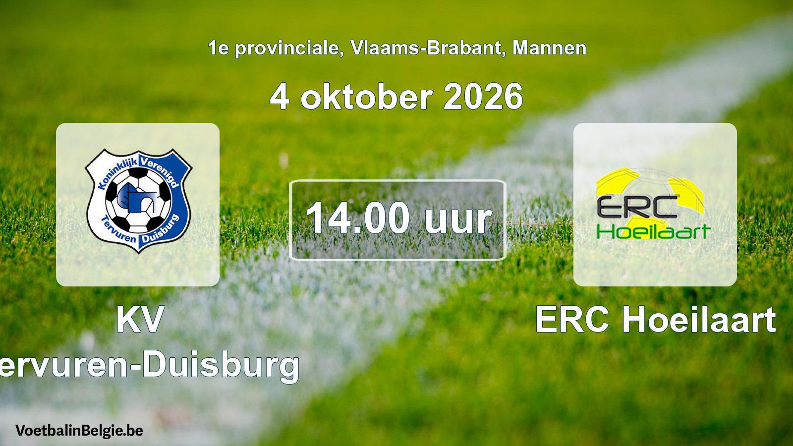 Geplande wedstrijd mannenvoetbal: KV Tervuren-Duisburg - ERC Hoeilaart (4 oktober 2026)