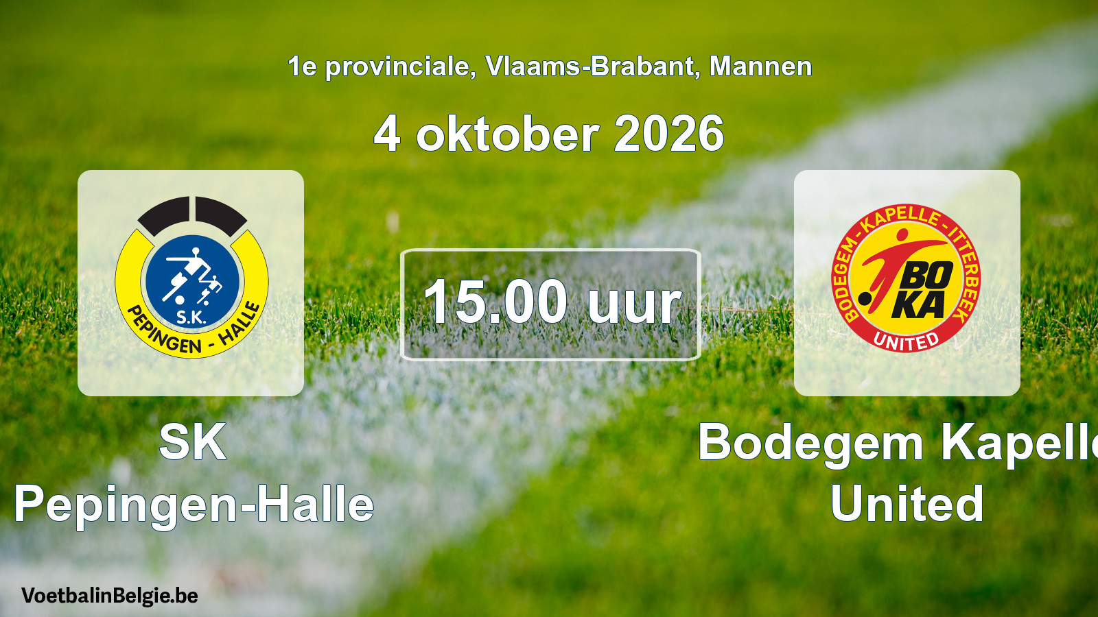 Geplande wedstrijd mannenvoetbal: SK Pepingen-Halle - Bodegem Kapelle United (4 oktober 2026)