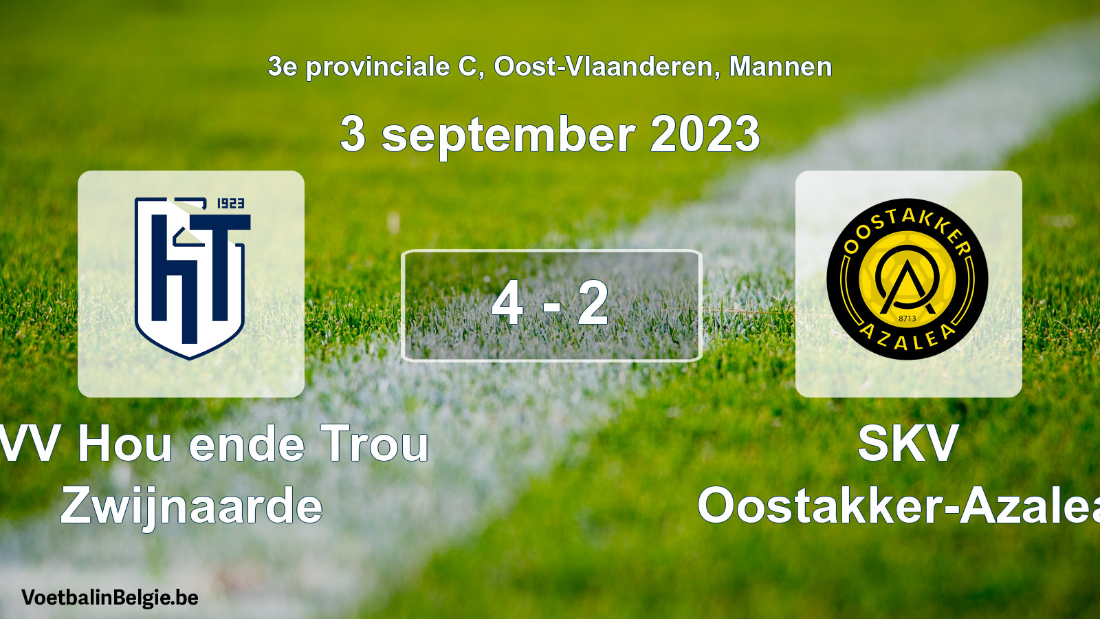 Gespeelde wedstrijd mannenvoetbal: KVV Hou ende Trou Zwijnaarde - SKV Oostakker-Azalea 4 - 2 (3 september 2023)