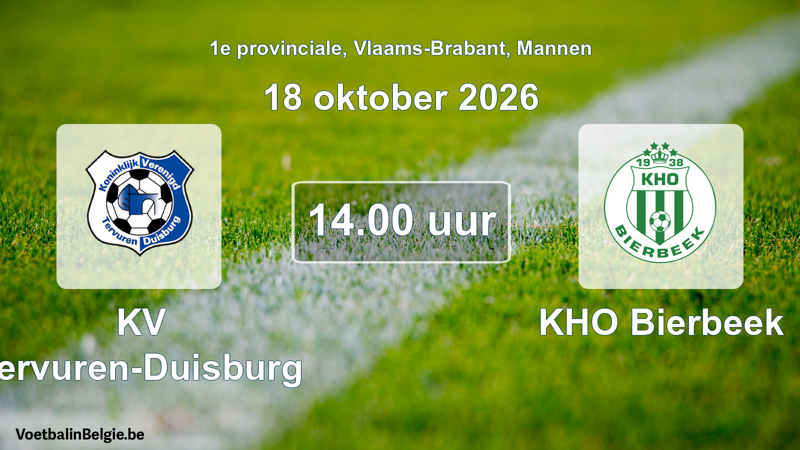 Geplande wedstrijd mannenvoetbal: KV Tervuren-Duisburg - KHO Bierbeek (18 oktober 2026)