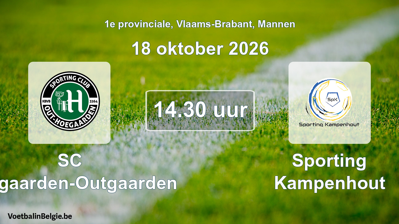 Geplande wedstrijd mannenvoetbal: SC Hoegaarden-Outgaarden - Sporting Kampenhout (18 oktober 2026)