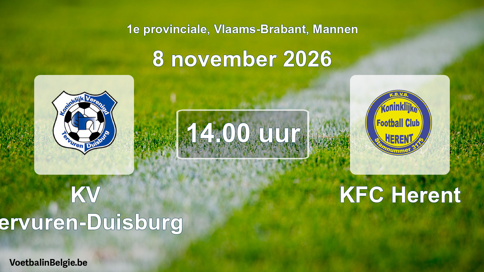 Geplande wedstrijd mannenvoetbal: KV Tervuren-Duisburg - KFC Herent (8 november 2026)