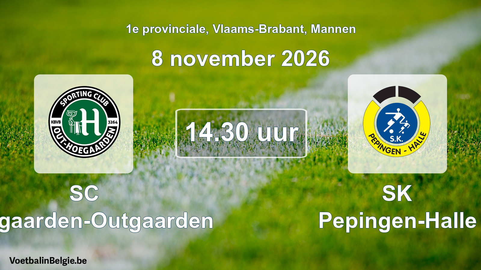 Geplantes Spiel männer-Fußball: SC Hoegaarden-Outgaarden - SK Pepingen-Halle (8 November 2026)