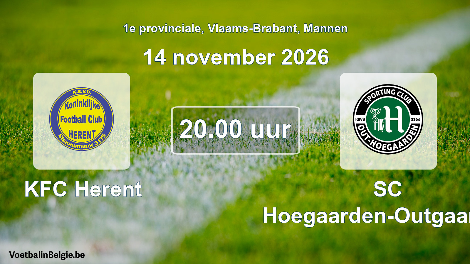 Geplande wedstrijd mannenvoetbal: KFC Herent - SC Hoegaarden-Outgaarden (14 november 2026)