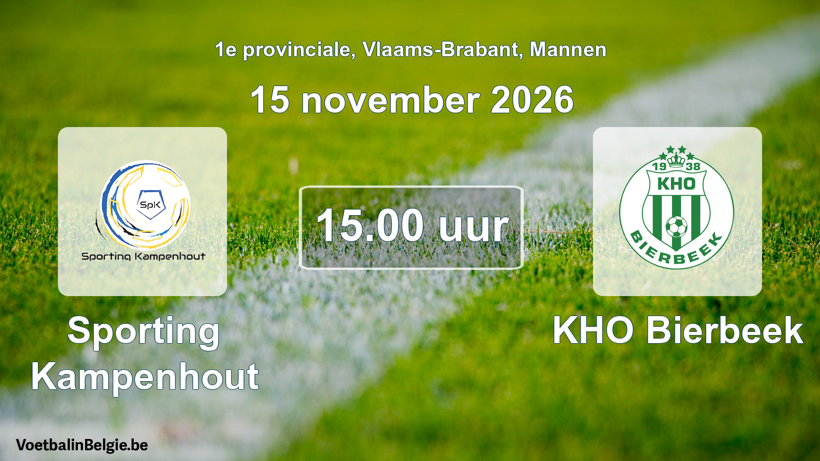 Geplande wedstrijd mannenvoetbal: Sporting Kampenhout - KHO Bierbeek (15 november 2026)