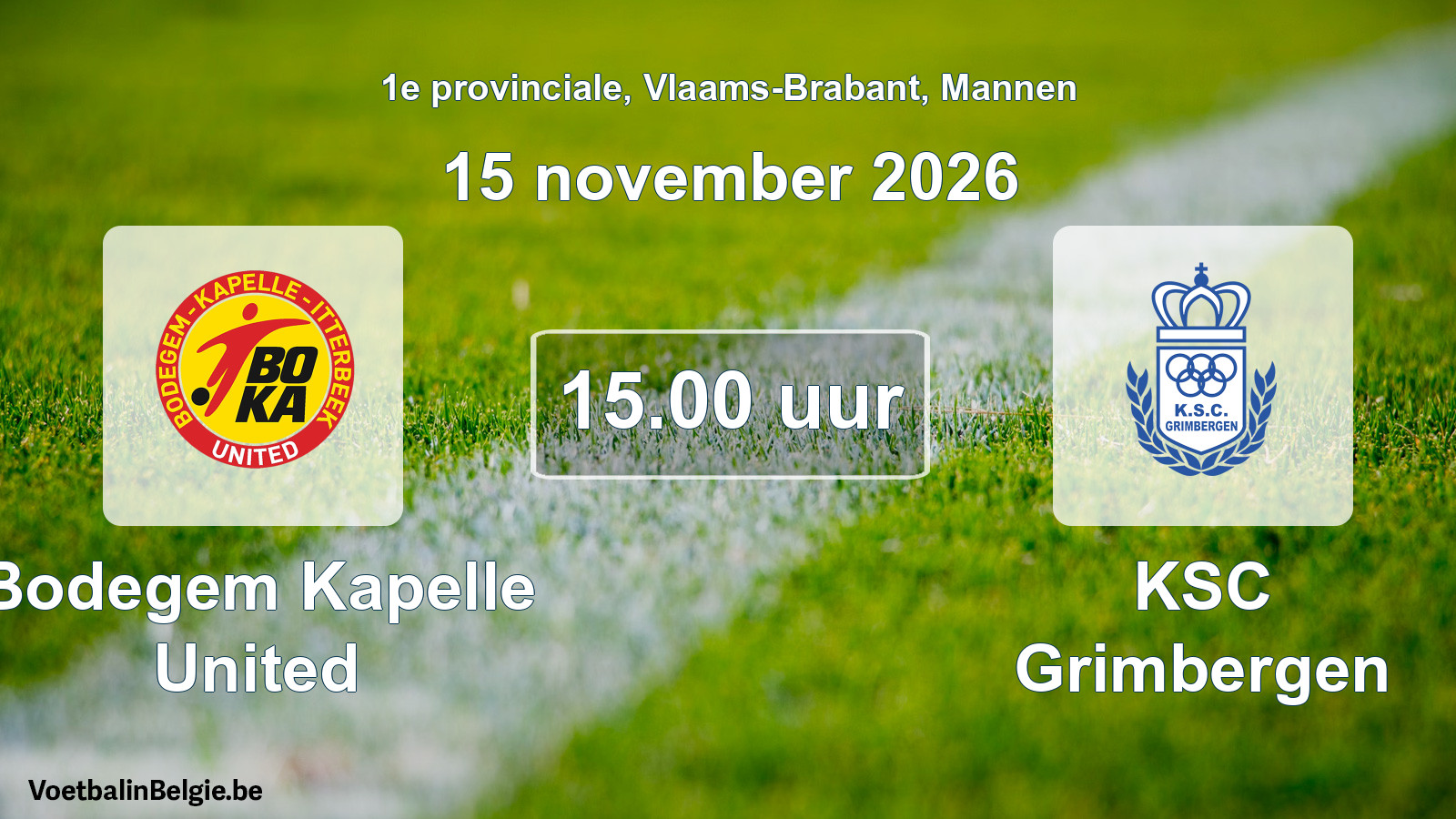 Geplande wedstrijd mannenvoetbal: Bodegem Kapelle United - KSC Grimbergen (15 november 2026)