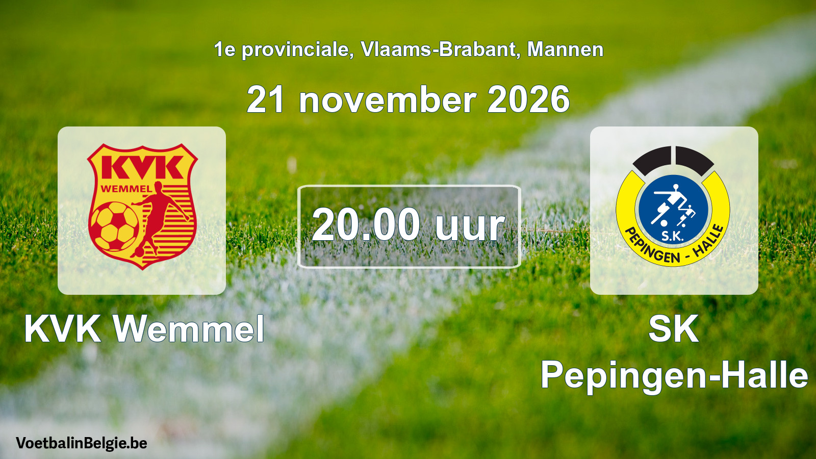 Geplande wedstrijd mannenvoetbal: KVK Wemmel - SK Pepingen-Halle (21 november 2026)