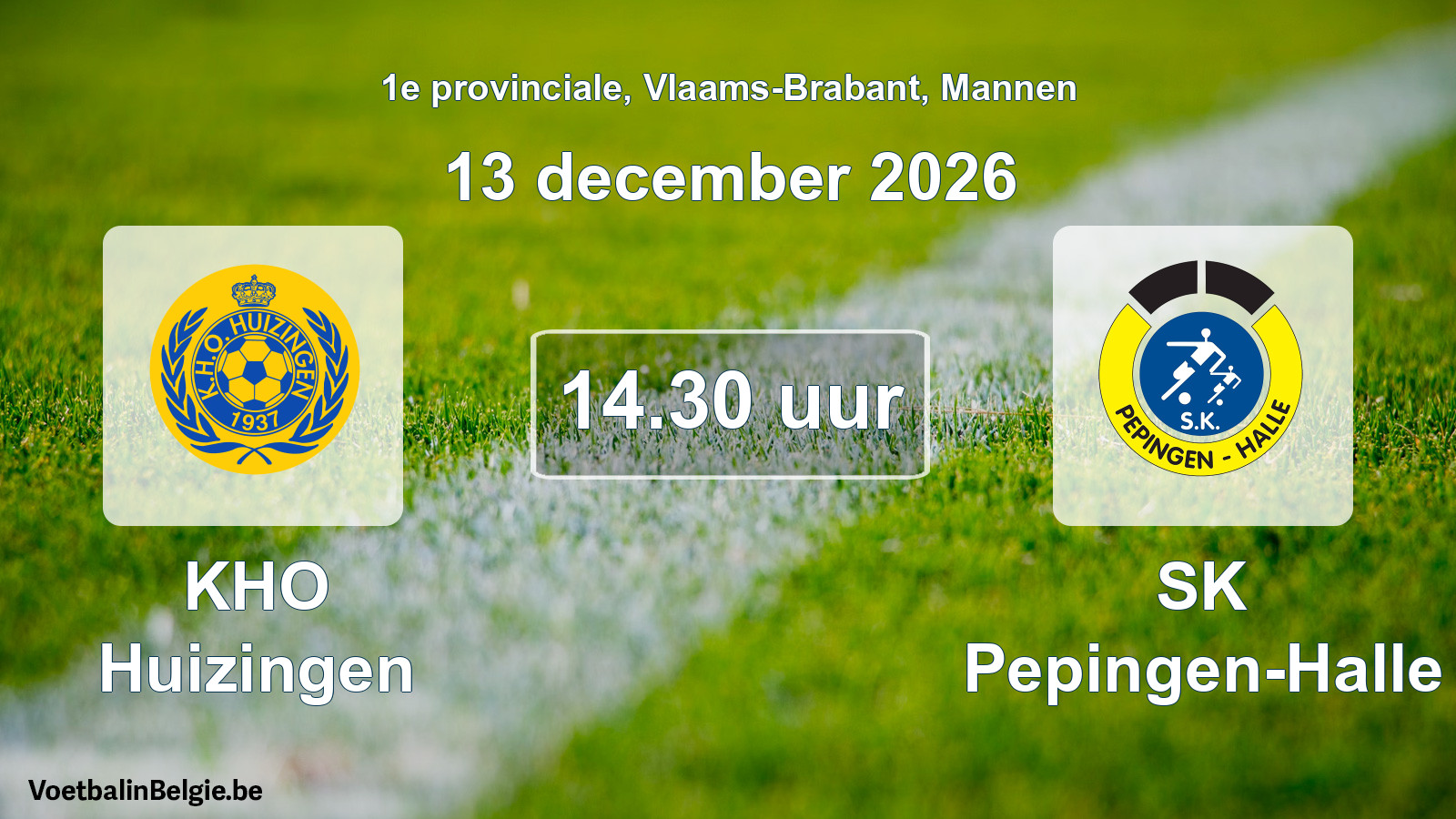 Geplande wedstrijd mannenvoetbal: KHO Huizingen - SK Pepingen-Halle (13 december 2026)