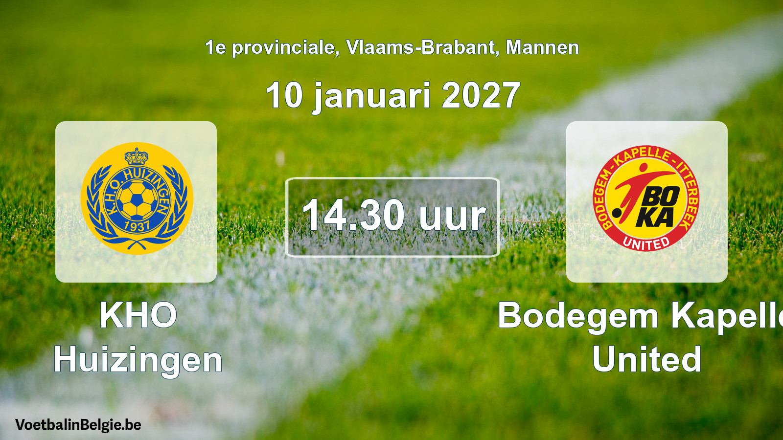 Geplande wedstrijd mannenvoetbal: KHO Huizingen - Bodegem Kapelle United (10 januari 2027)