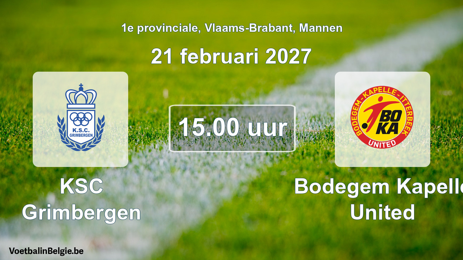 Geplande wedstrijd mannenvoetbal: KSC Grimbergen - Bodegem Kapelle United (21 februari 2027)