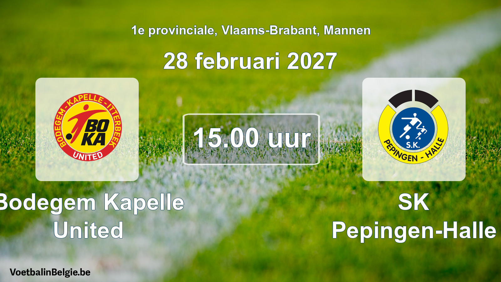 Geplande wedstrijd mannenvoetbal: Bodegem Kapelle United - SK Pepingen-Halle (28 februari 2027)