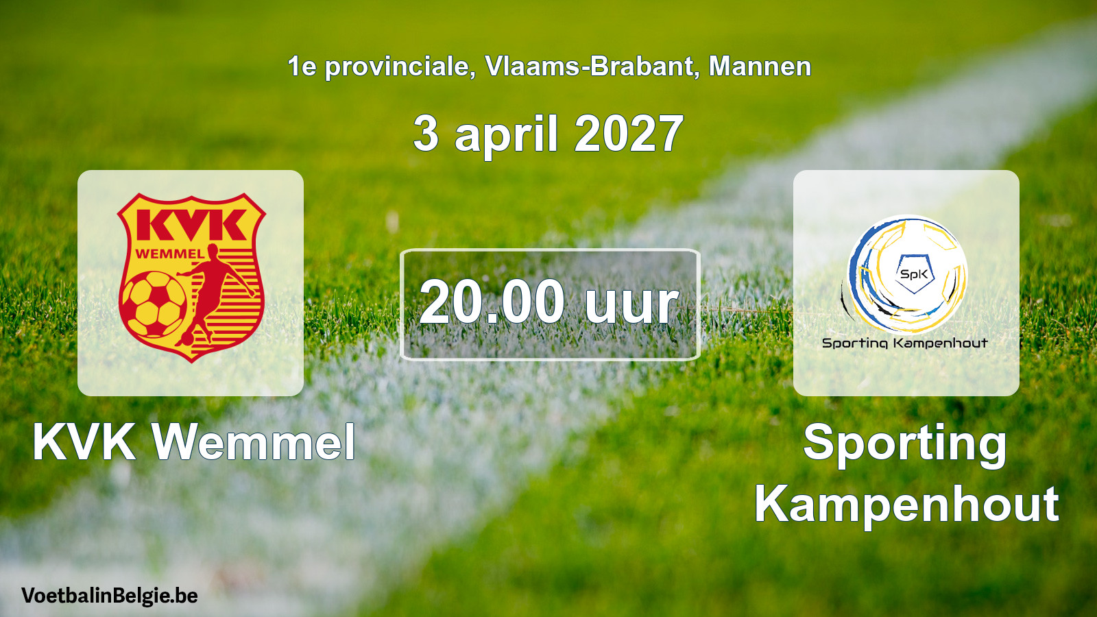 Geplande wedstrijd mannenvoetbal: KVK Wemmel - Sporting Kampenhout (3 april 2027)