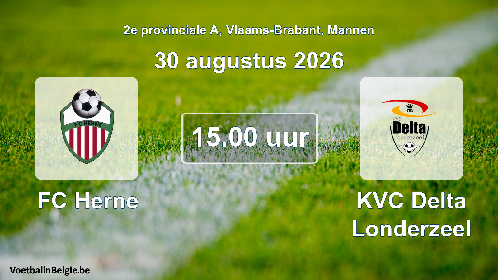 Geplande wedstrijd mannenvoetbal: FC Herne - KVC Delta Londerzeel (30 augustus 2026)