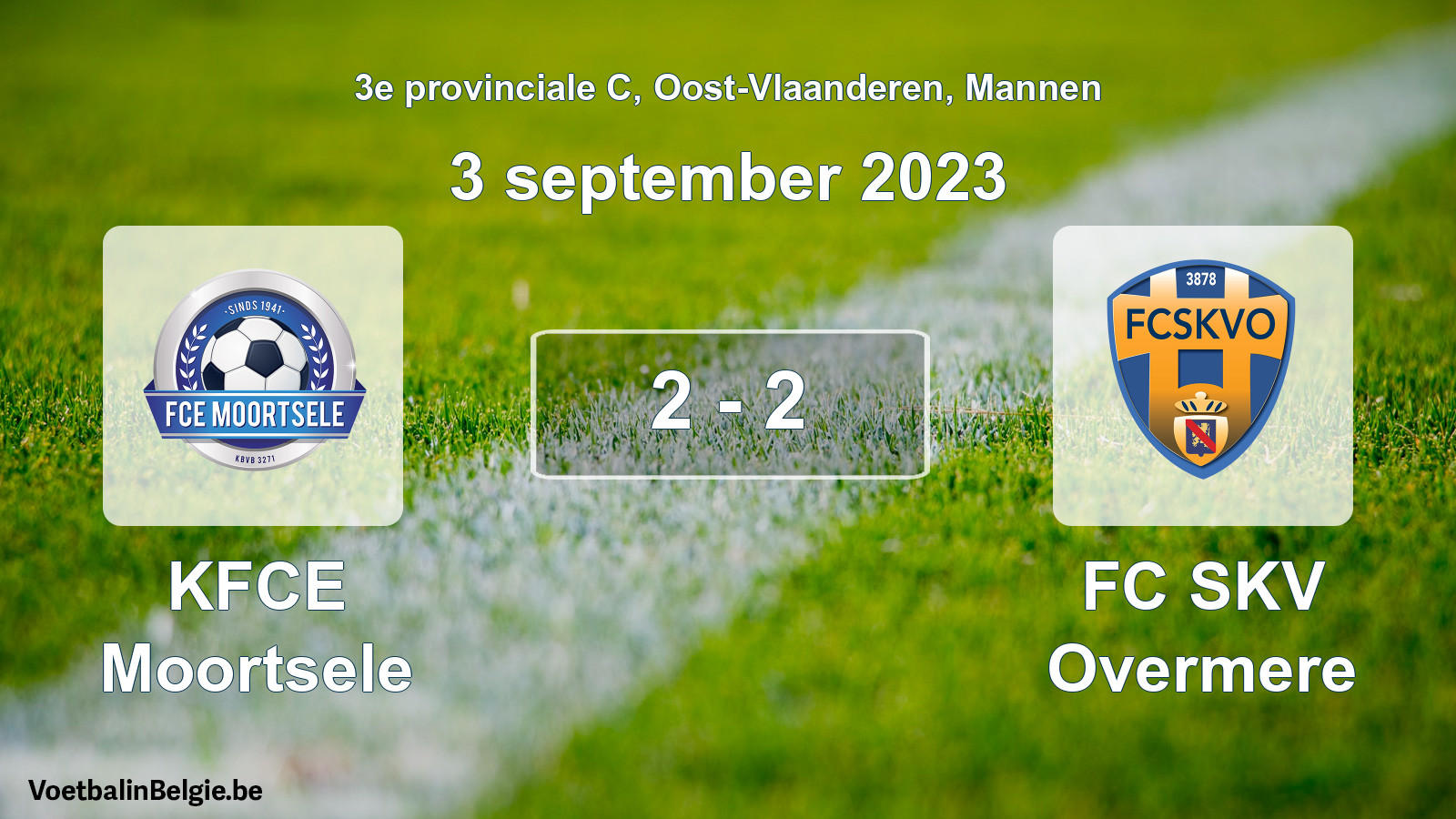 Gespeelde wedstrijd mannenvoetbal: KFCE Moortsele - FC SKV Overmere 2 - 2 (3 september 2023)
